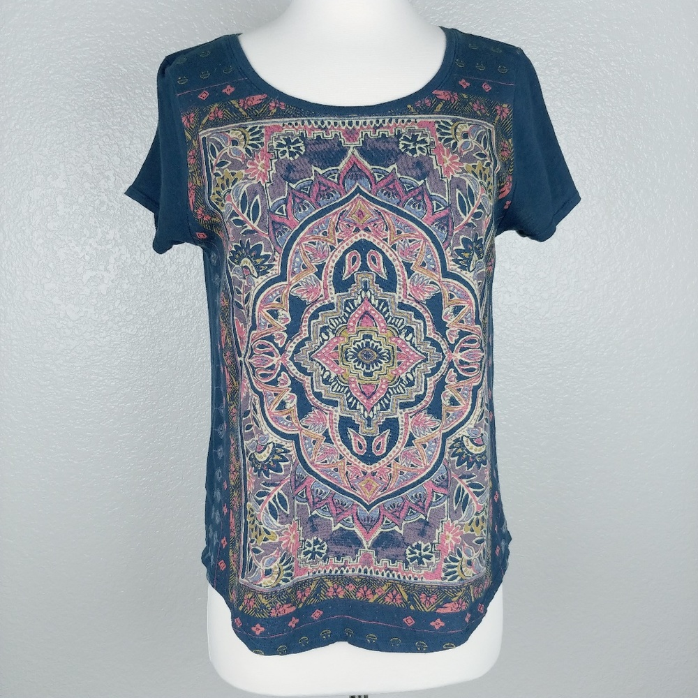 Lucky Brand Boho Print Graphic Tee Blue S